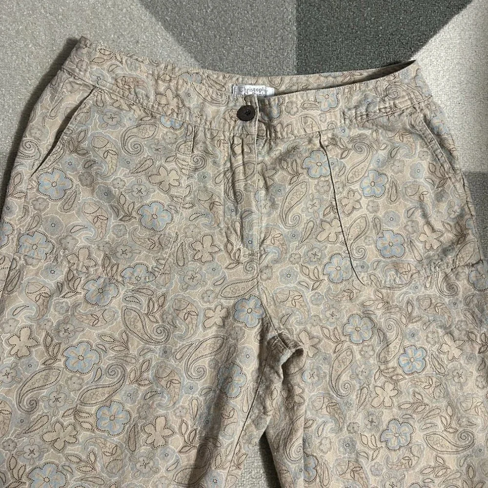 Christopher & Banks Tan Floral/Paisley Linen Blend Capris Women's Size 10 - Picture 2 of 9